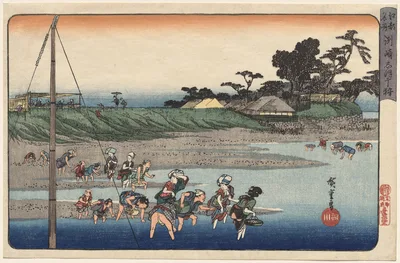 Gathering Shellfish at Low Tide at Susaki, from Famous Places in Edo — Utagawa Hiroshige