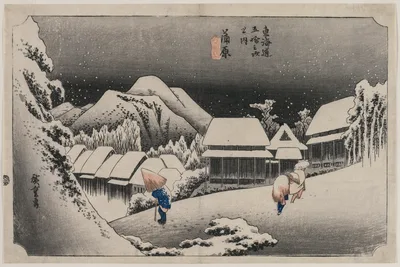 Evening Snow at Kambara (number sixteen of the series Fifty-three Stations of the Tokaido) — Utagawa Hiroshige