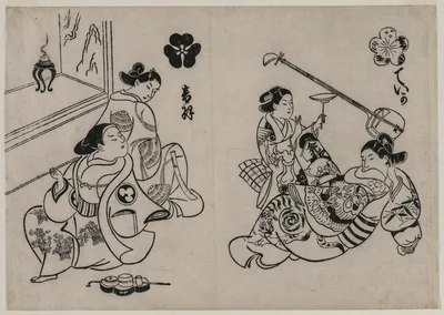 Three Courtesans with a Client — Okumura Masanobu
