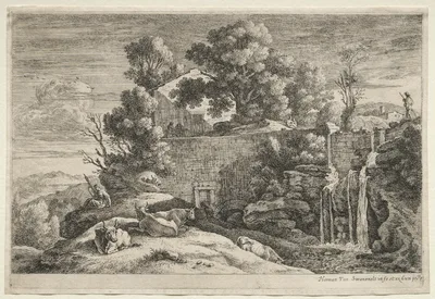 Landscape with a Woman Spinning — Herman van Swanevelt
