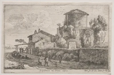 Diverse Views in and around Rome:  Tomb along the Appian Way — Herman van Swanevelt
