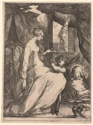 The Virgin and Child with Distaff and an Angel — Jacques Bellange