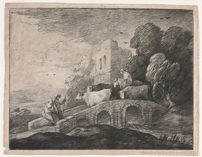 Wooded Landscape with Herdsmen Driving Cattle — Thomas Gainsborough