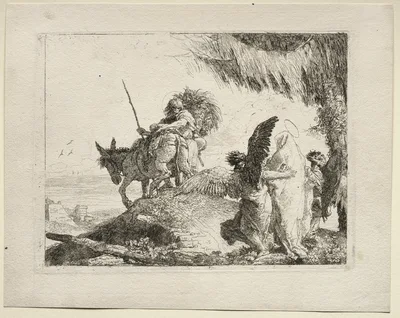 The Flight into Egypt:  The Flight with the Madonna at Right Supported by Angels — Giovanni Domenico Tiepolo