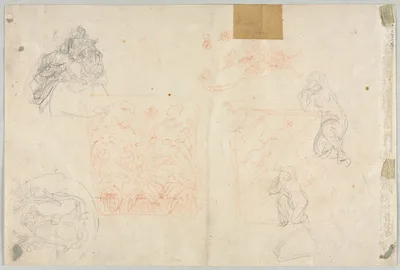 Various Sketches of Figures and Plants (verso) — Anonymous