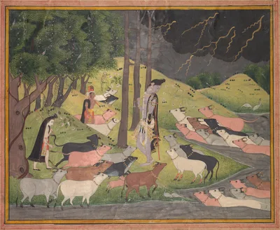 Krishna summoning the cows
