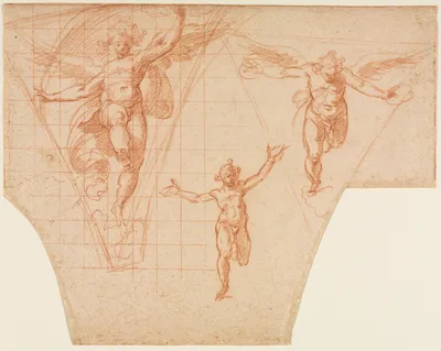 Three Studies of  Angels for a Pendentive (recto) — Cristoforo Roncalli