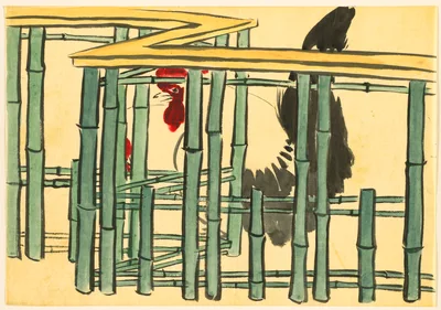 Flowers of a Hundred Worlds (Momoyogusa): Rooster (Chabo) — Kamisaka Sekka