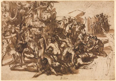 Poros Assailed by the Macedonian Army (recto) — Perino del Vaga