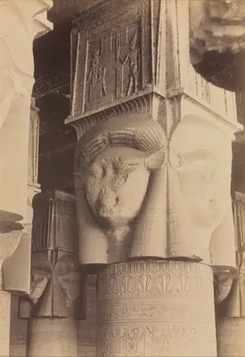 Dendera, Interior of the Temple, Hathor Capitals — Antonio Beato