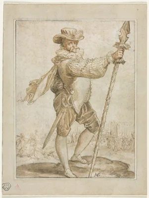 Standing Officer Holding a Boar's Spear — Hendrik Goltzius