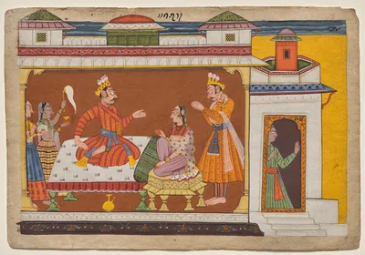 King Dasharatha confers with Kaikeyi, from the “Shangri” Ramayana
