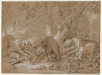 Wild Sow and Her Young Attacked by Dogs — Jean-Baptiste Oudry