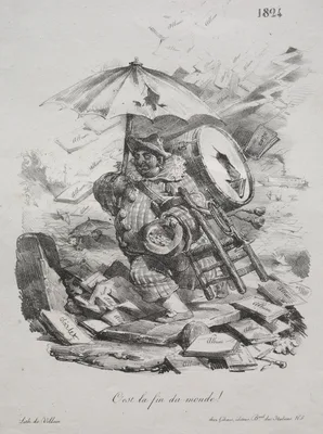 Lithographic Sketches:  It is the End of the World! (frontispiece) — Nicolas Toussaint Charlet