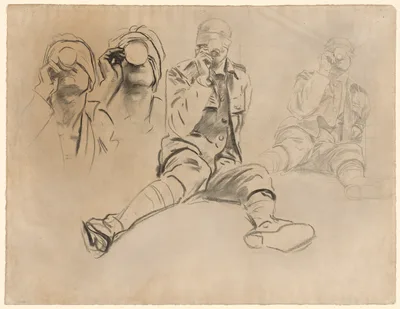 Studies of a Soldier Drinking, for Gassed (recto) — John Singer Sargent