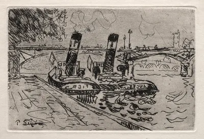 Paris, Le Pont des Arts avec Remorqeurs — Paul Signac