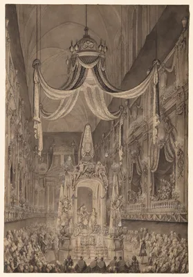 Funeral for Marie-Thérèse of Spain, Dauphine of France, in the Church of Nôtre Dame, Paris, on November 24, 1746 — Charles-Nicolas Cochin the Elder