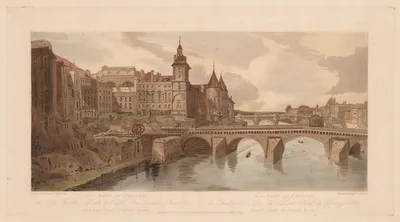 A Selection of Twenty of the Most Picturesque Views in Paris: View of Pont au Change, the City Theatre, Pont Neuf, Conciergerie Prison, &c taken from Pont Notre Dame — Thomas Girtin