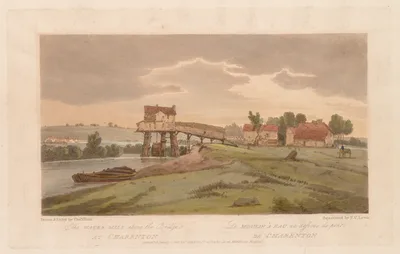 A Selection of Twenty of the Most Picturesque Views in Paris: The Water Mill above the Bridge at Charenton — Thomas Girtin