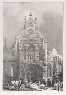 Picturesque and Romantic Trips in Old France, Franche-Compté: Front of the Church at Brou — Richard Parkes Bonington