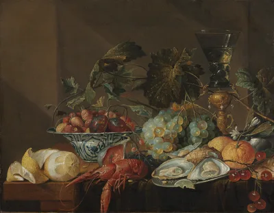 Still-Life with Crayfish, Oysters, and Fruit — Cornelis de Heem