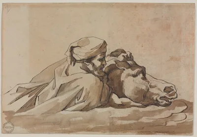 Man Clutching a Horse in Water, after Poussin's "Deluge" (recto) — Théodore Géricault