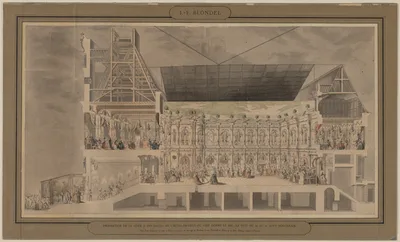 Cross Section of the Hôtel de Ville Seen in Perspective Showing the Decoration and Illumination of the Courtyard and Rooms Created on the Occasion of the Ball Given the Night of August 30 and 31, 1739 — Jacques-François Blondel