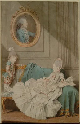 Madame Millin du Perreux and Her Son, with a Painted Portrait of Monsieur Jérôme-Robert Millin du Perreux — Louis Carrogis Carmontelle