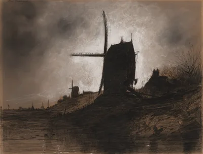 Windmills in a Landscape — Eugene Deshayes