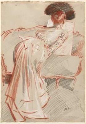 Woman (Possibly Madame Alice Hellu) Looking at a Drawing — Paul César Helleu