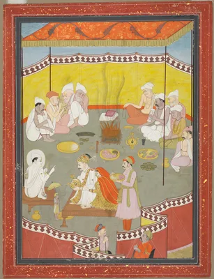 King Bali gives a gift of land to Vamana