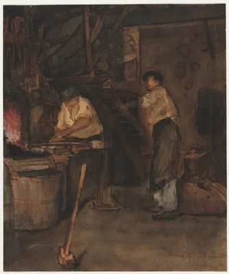 Study for The Blacksmith's Shop: Remembrance of Le Tréfort — François Bonvin