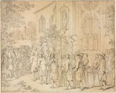 A Procession Entering a Church — Hubert-François Gravelot