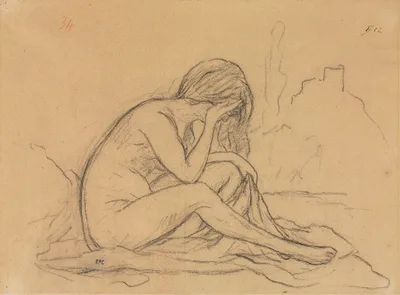 Study of a Female Nude (possibly for an unrealized allegorical painting) (recto) — Pierre Puvis de Chavannes