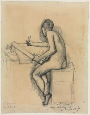 Study of a Seated Nude Female Model Drawing — Pierre Puvis de Chavannes