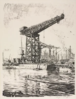The Great War:  Britain's Efforts and Ideals; Building Ships:  A Fitting Out Basin — Muirhead Bone