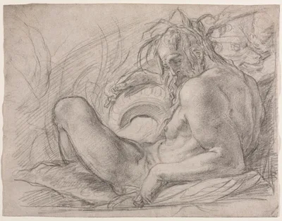 The River God Tiber (Study for a fresco, Miracle of the Snow, or the Foundation of Santa Maria Maggiore, Rome in the Canigiani chapel of S. Felicita, Florence) — Bernardino Poccetti
