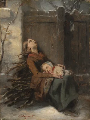 Destitute Mother and Child in Winter — Nicolas Francois Octave Tassaert