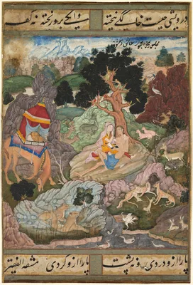Layla and Majnun in the wilderness with animals, from a Khamsa (Quintet) of Amir Khusrau Dihlavi — Sanwalah