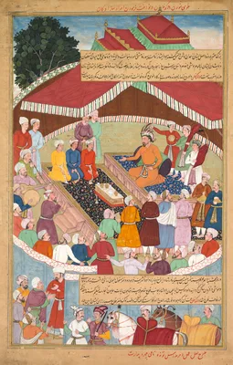 Hulagu Khan giving a feast and dispensing favor upon the amirs and princes, from a Chingiz-nama (Book of Chingiz Khan) of the Jami al-tavarikh (Compendium of Chronicles) — Lal
