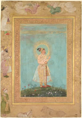 Shah Jahan holding a spinel and a long Deccan sword, from the Late Shah Jahan Album — Hashim
