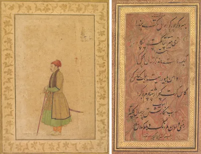 Portrait of Raja Ram Singh of Amber (r. 1667-1688) with a Deccan Sword (recto); Calligraphy (verso)