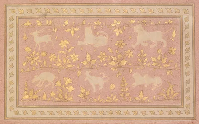Stenciled Scenes of Lion and Gazelle (verso)