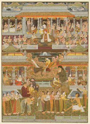 Lovers and beloveds: A composite of scenes from Persian, Urdu, and Sanskrit literature — Chitarman  II