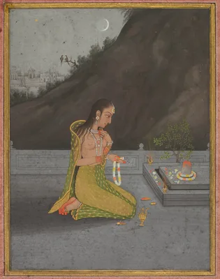 A Night Scene of Shiva Puja (recto) — Muhammad Rizavi Hindi