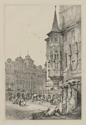 Facisimilies of Sketches made in Flanders and Germany: Hotel de Ville, Prague — Samuel Prout
