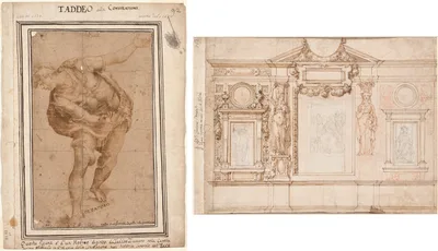 Un Hebreo, from Christ Shown to the People (recto); Design for a Wall Decoration with Pasted-in Sketches after Raphael (verso) — Federico Zuccari