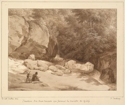Jonction des deux torrents qui forment la Cascade de Grésy — Jean-Baptiste Isabey