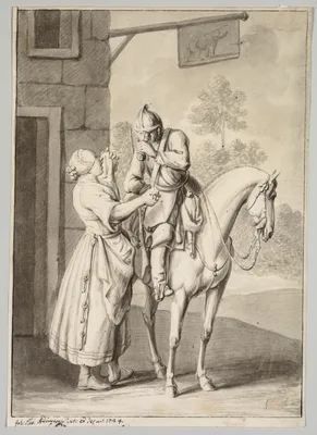 A Soldier in Armor in Front of a Tavern — Johann Elias Ridinger