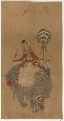 Samantabhadra on an Elephant with Two Attendants